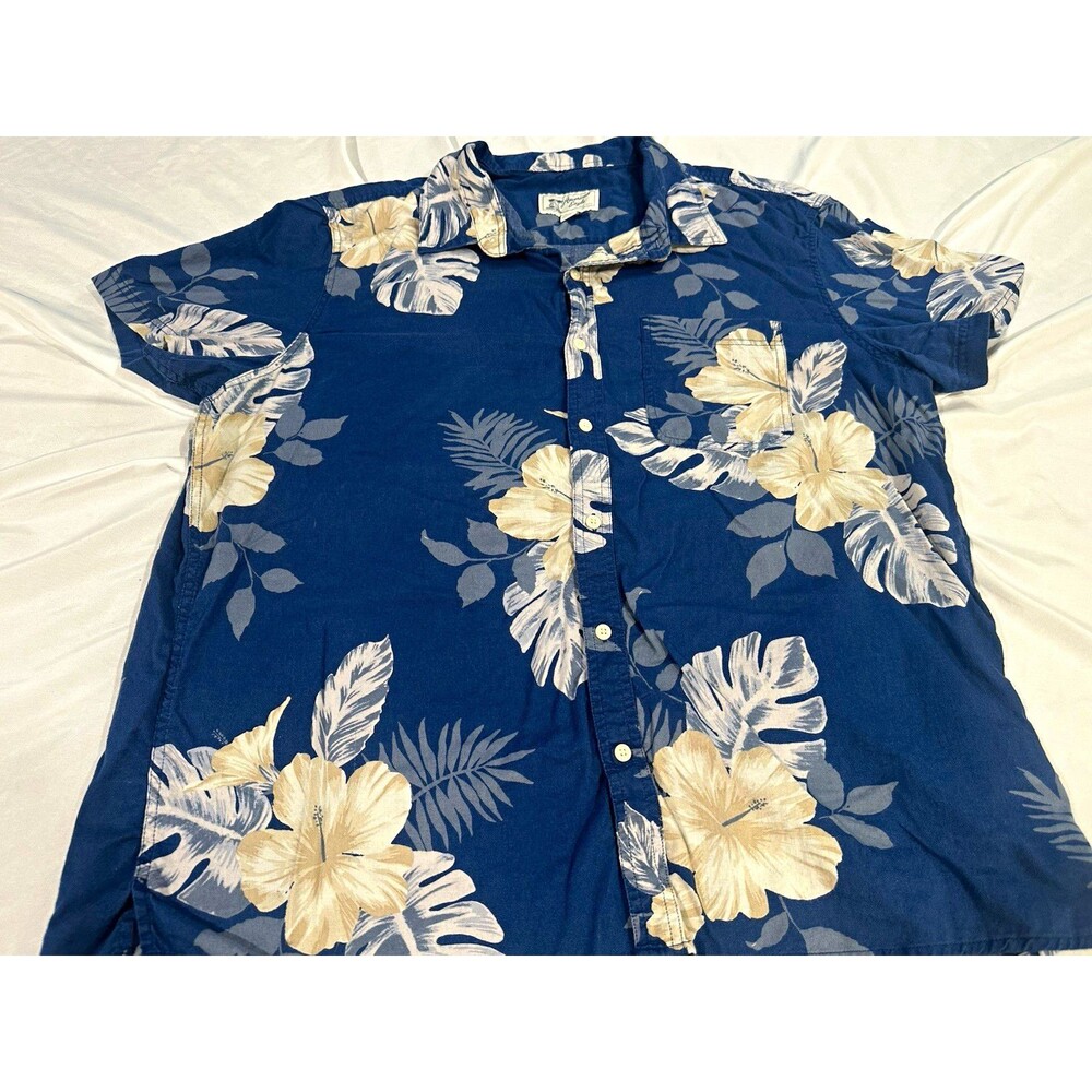 American Eagle Men’s XXL Blue Hawaiian Tropical Floral Button Front Shirt